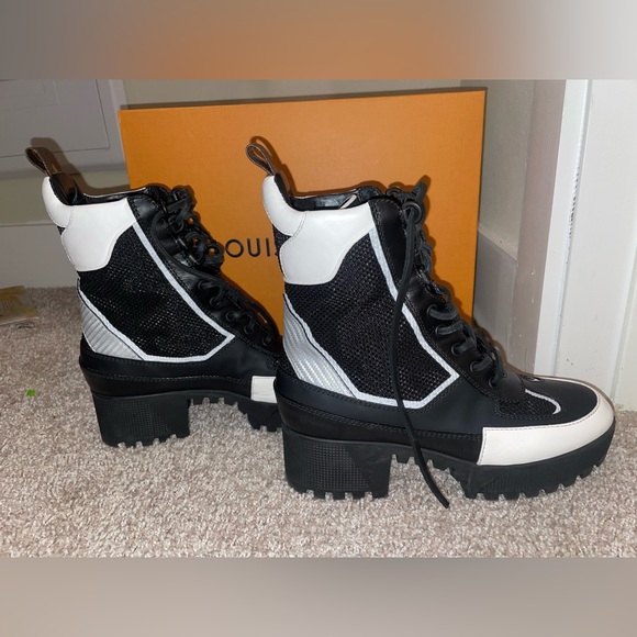 Louis Vuitton platform Laureate Desert black white mesh lace up ankle boots - Picture 7 of 8